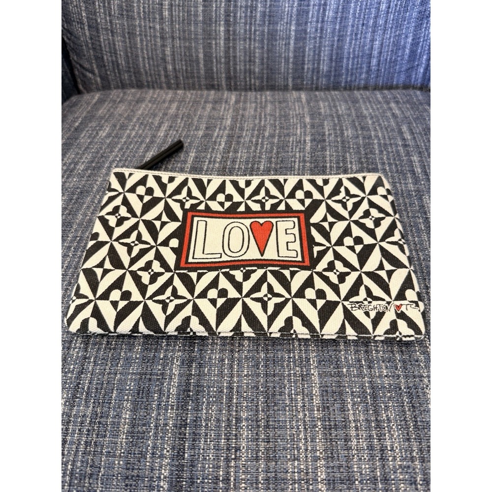 Brighton Canvas Zippered‎ Pouch LOVE Make Up Cosmetic Bag Geometric Black